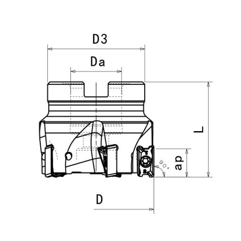  フェイスミルカッター，Kr=90°
